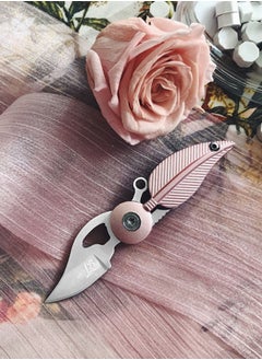 LB 3CR13 Steel Folding Feather Knife Outdoor Fruit Knife Multifunctional Keychain - Pink  - Image 2