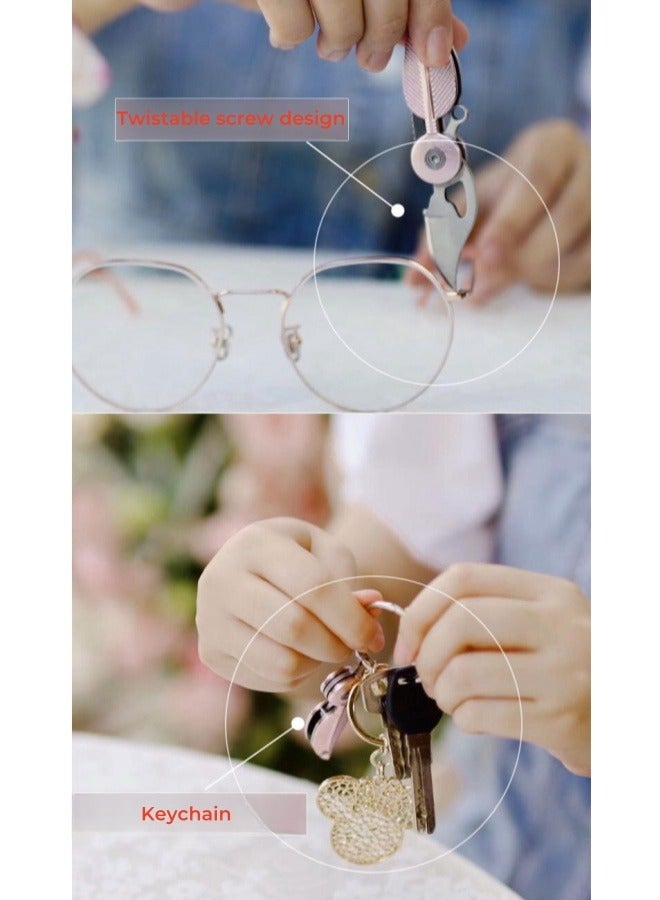 3CR13 Steel Folding Feather Knife Outdoor Fruit Knife Multifunctional Keychain - Pink