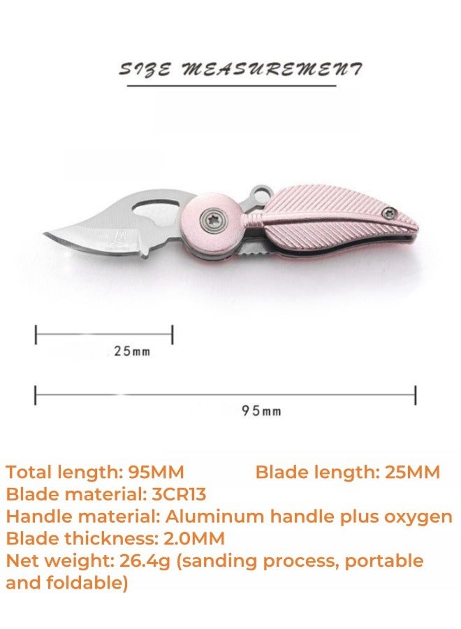 3CR13 Steel Folding Feather Knife Outdoor Fruit Knife Multifunctional Keychain - Pink