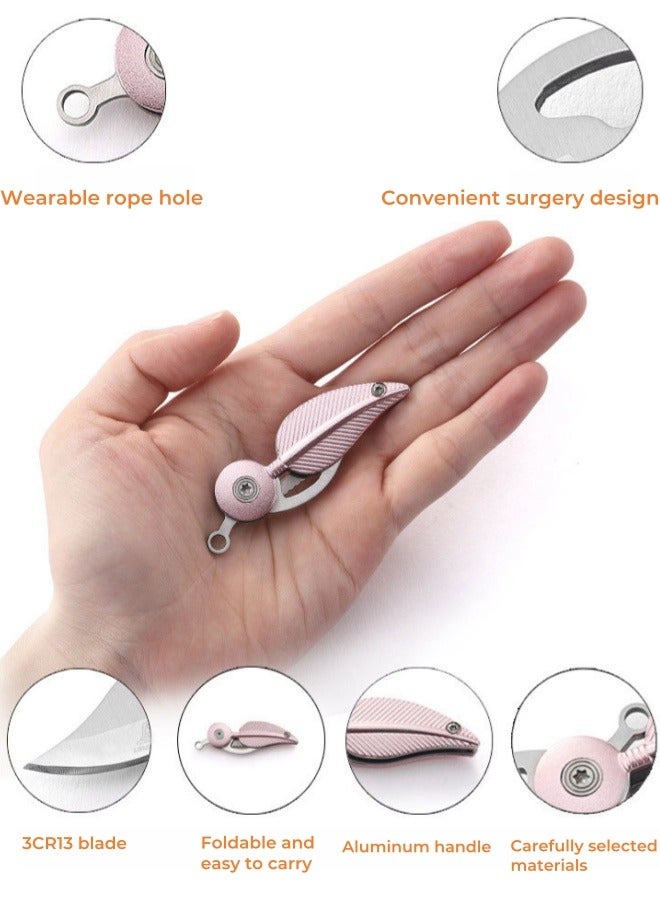 3CR13 Steel Folding Feather Knife Outdoor Fruit Knife Multifunctional Keychain - Pink