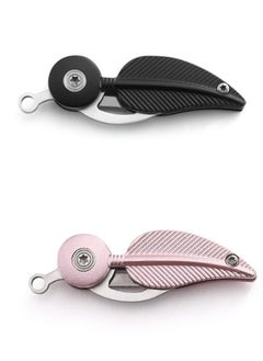 LB 3CR13 Steel Folding Feather Knife Outdoor Fruit Knife Multifunctional Keychain - Pink  - Image 3
