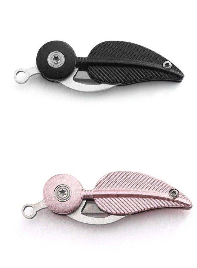 LB 3CR13 Steel Folding Feather Knife Outdoor Fruit Knife Multifunctional Keychain - Pink - Image 3