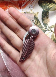 LB 3CR13 Steel Folding Feather Knife Outdoor Fruit Knife Multifunctional Keychain - Pink  - Image 4