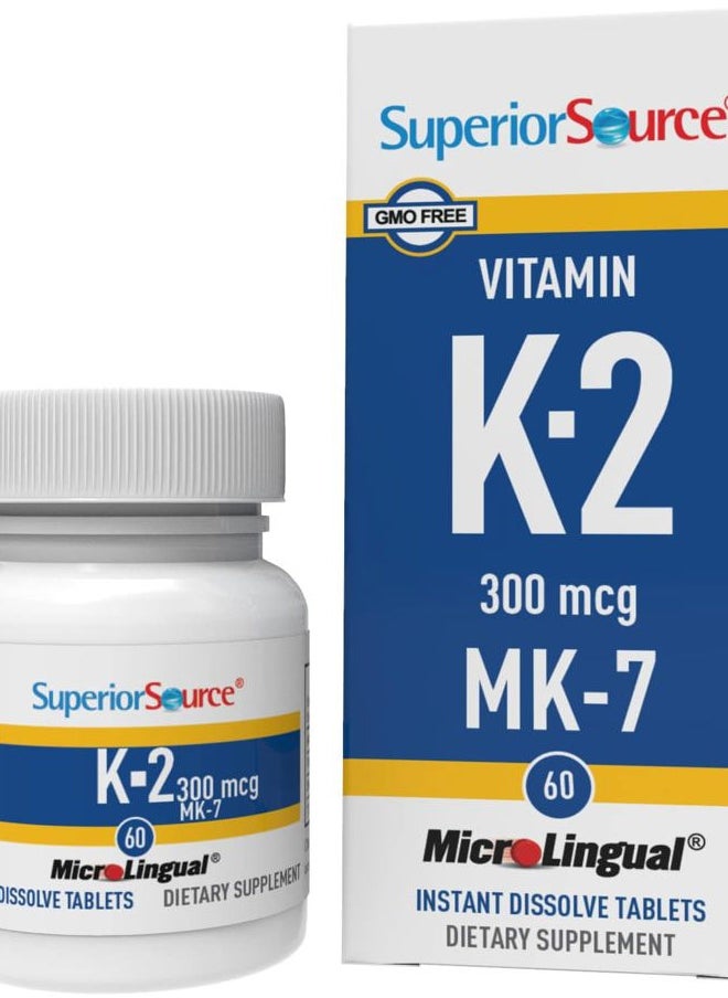 Superior Source Vitamin K2 MK-7 (Menaquinone-7) 300 mcg - Bone Strength & Health Support Supplement - Aids Healthy Heart Function - Bariatric-Friendly - 60 Sublingual Dissolving Tablets  - Image 1