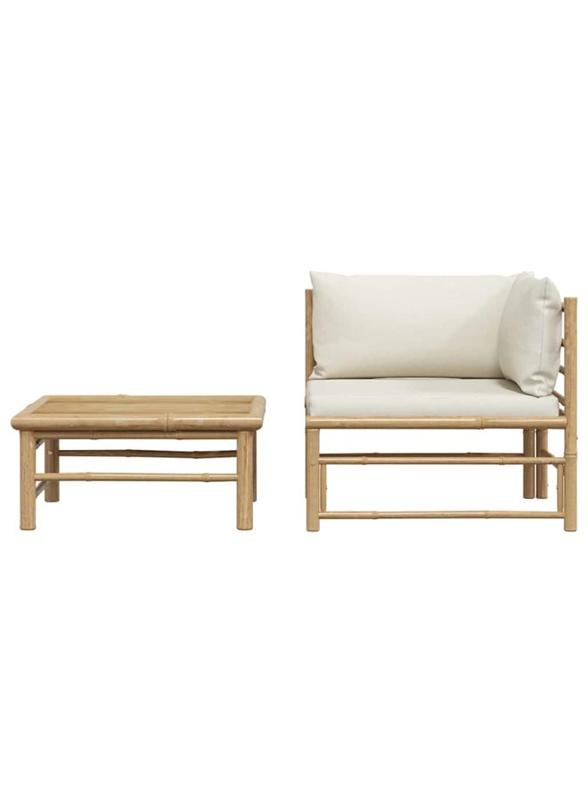 فيداكسل طقم جلسة حديقة 2 قطع مع وسائد بيضاء كريمية خيزران 313144 - Image 2