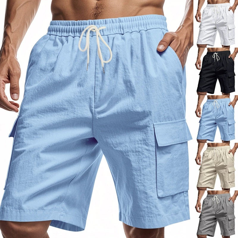 2025 Summer Men'S Lightweight Breathable Linen Loose Workwear Multi-Pocket Casual New Shorts - Image 2