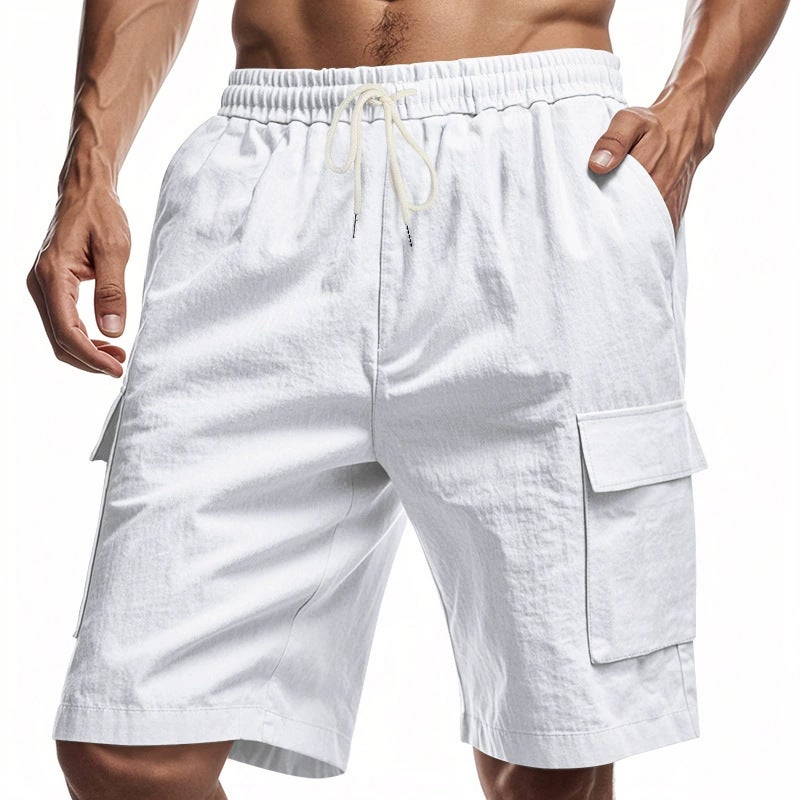 2025 Summer Men'S Lightweight Breathable Linen Loose Workwear Multi-Pocket Casual New Shorts - Image 3