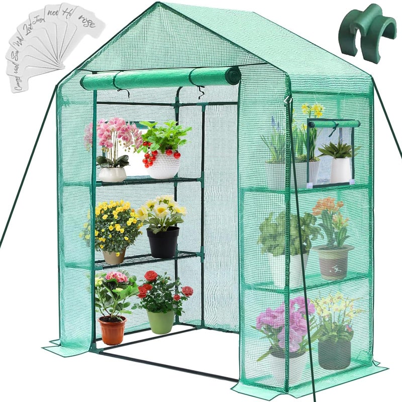 Greengro Greenhouse, 28 x 57 x 76'' Greenhouses for Outdoors, Small Plant Green House with Screen Windows, 3 Tiers 4 Shelves, Durable PE Cover, Plastic Portable Walk in Greenhouses for Outside Indoor - Image 1
