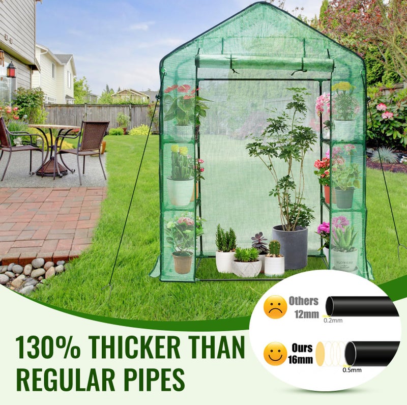 Greengro Greenhouse, 28 x 57 x 76'' Greenhouses for Outdoors, Small Plant Green House with Screen Windows, 3 Tiers 4 Shelves, Durable PE Cover, Plastic Portable Walk in Greenhouses for Outside Indoor - Image 4
