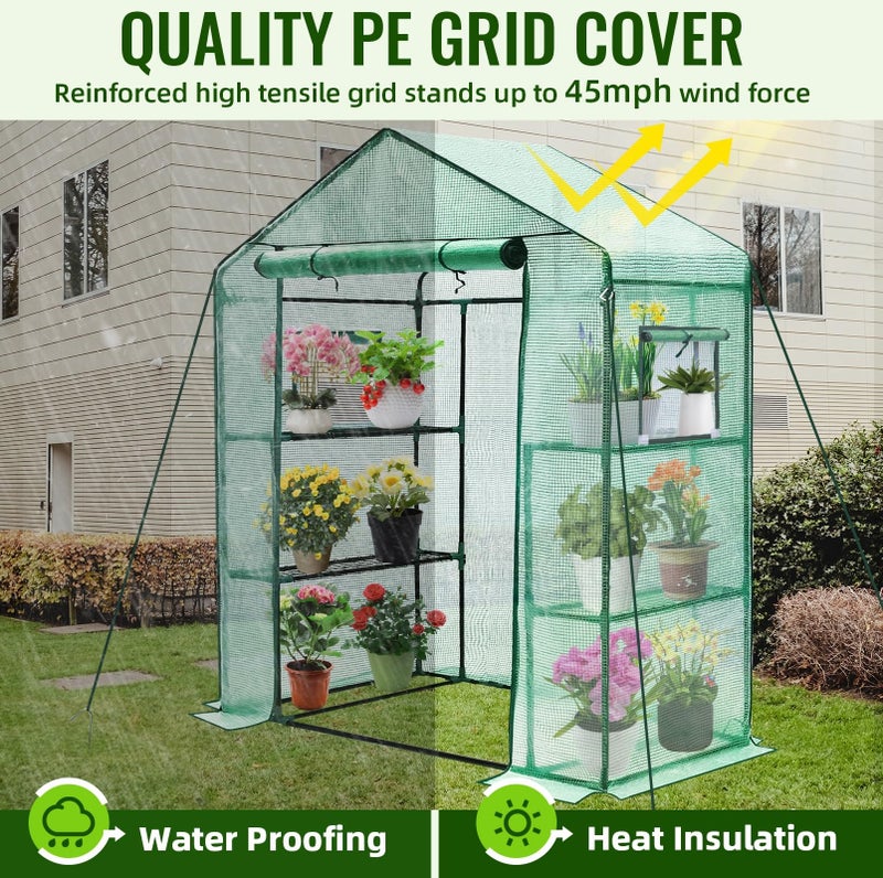 Greengro Greenhouse, 28 x 57 x 76'' Greenhouses for Outdoors, Small Plant Green House with Screen Windows, 3 Tiers 4 Shelves, Durable PE Cover, Plastic Portable Walk in Greenhouses for Outside Indoor - Image 5