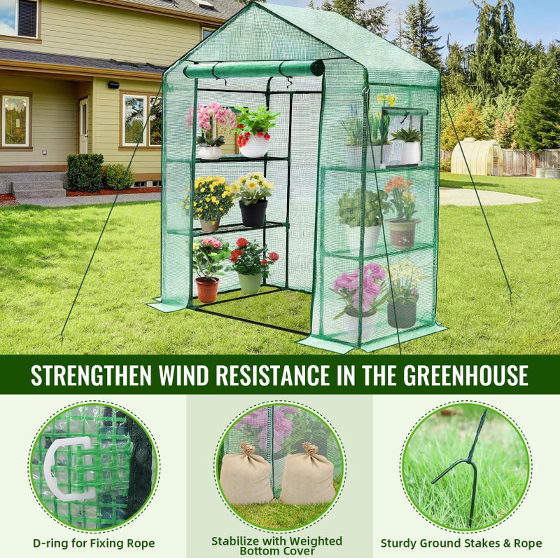 Greengro Greenhouse, 28 x 57 x 76'' Greenhouses for Outdoors, Small Plant Green House with Screen Windows, 3 Tiers 4 Shelves, Durable PE Cover, Plastic Portable Walk in Greenhouses for Outside Indoor - Image 3