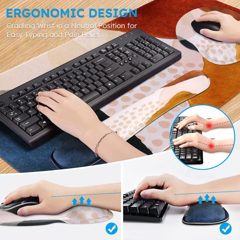 iCasso Desk Mat, Gaming Mouse Pad Wrist Support Set,4in1 XXL Large Mousepad + Keyboard Wrist Rest+Mouse Wrist Rest+Coaster Set with Ergonomic Design for Home Office Table Computer-Color Block - Image 3