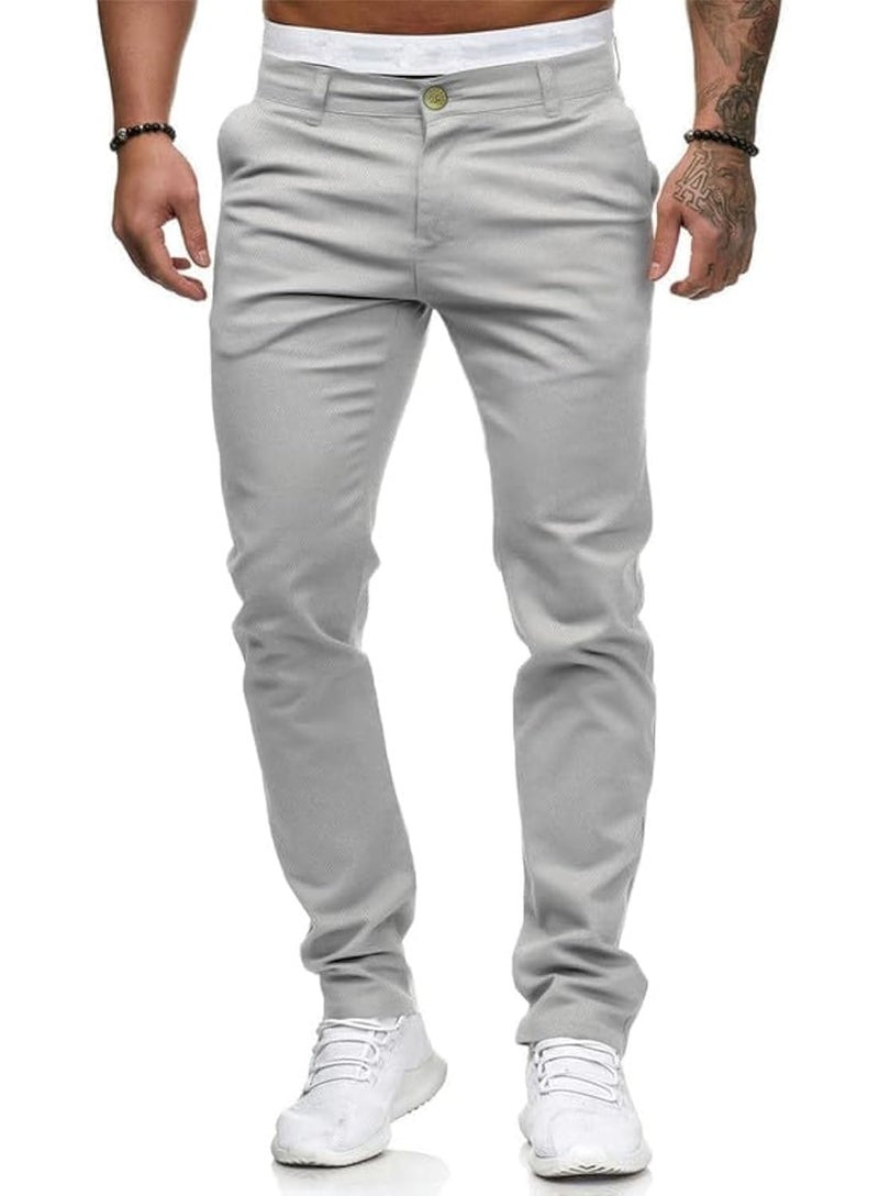 Mens Chinos Slim Fit Stretch FlatFront Skinny Dress Pants Light Gray34W30L