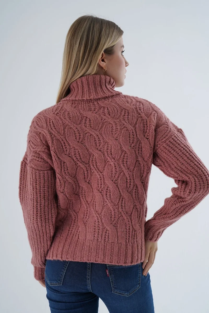 Trist Star Women's Rose Dusty Oversize Turtleneck Selanik Hair Knitted Wool Special Yarn Knitwear Knitted Sweater TRIST-6163