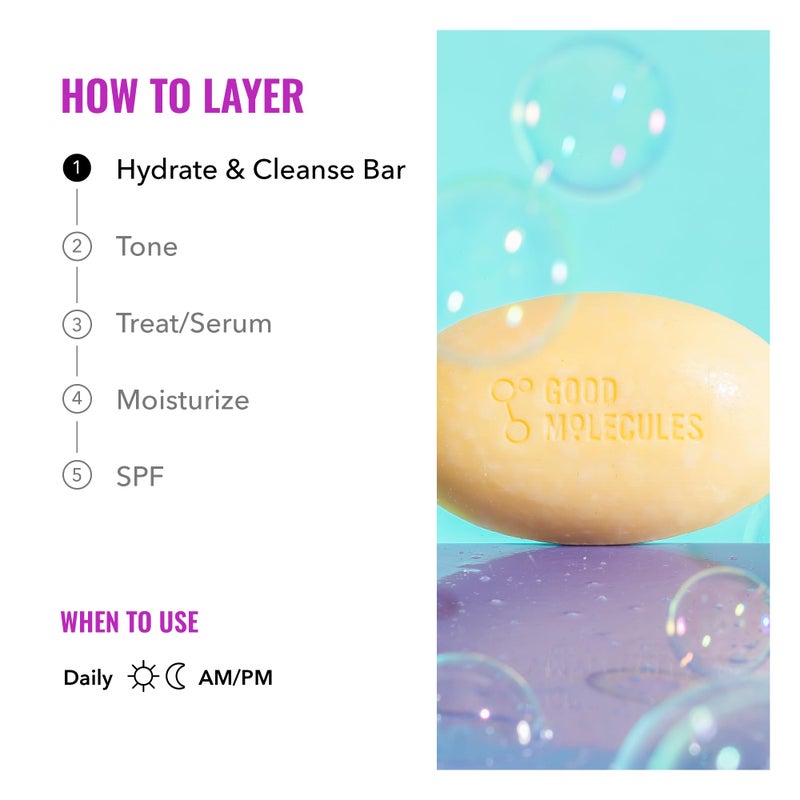 Good Molecules Hydrate and Cleanse Bar - Soap Free Bar with Shea Butter and Macadamia Seed Oil for Ultra Hydrating Body and Face Moisturizer - Skin Care - Image 4