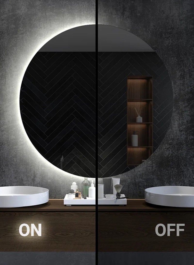 Frameless Tri-Color Backlit LED Round Mirror 70CM Bathroom Vanity Mirror Dimmable Wall Mounted Makeup Mirror Large Anti-Fog Lighted Makeup Circle Mirror with Memory Function