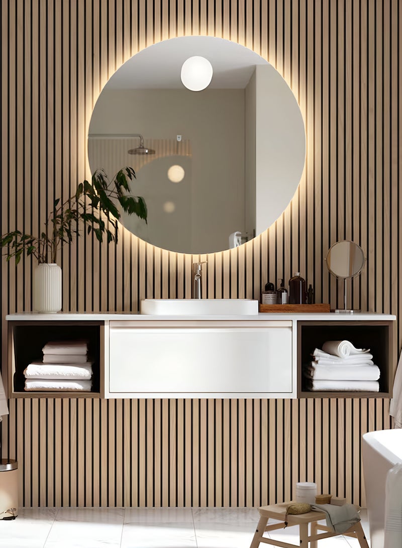Frameless Tri-Color Backlit LED Round Mirror 70CM Bathroom Vanity Mirror Dimmable Wall Mounted Makeup Mirror Large Anti-Fog Lighted Makeup Circle Mirror with Memory Function