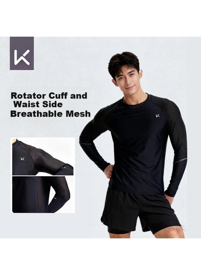 Keep Men's Swimwear Set Double-layer Swim Shorts Sun Protection Anti-embarrassment Professional Swimming Gear Full Black Set Xxl - Image 2