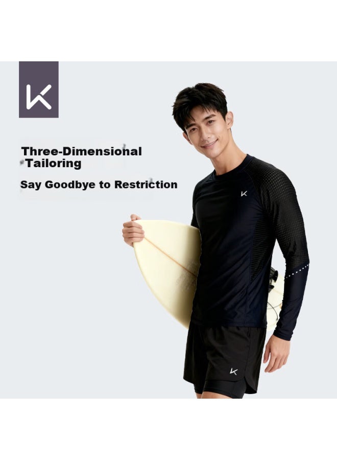 Keep Men's Swimwear Set Double-layer Swim Shorts Sun Protection Anti-embarrassment Professional Swimming Gear Full Black Set Xxl - Image 3