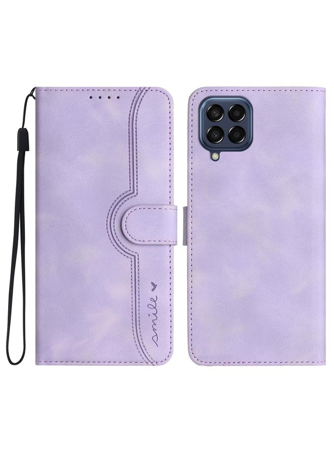 S-TOP Case For Samsung Galaxy M53 5G Heart Pattern Skin Feel Leather Phone Case - Image 1