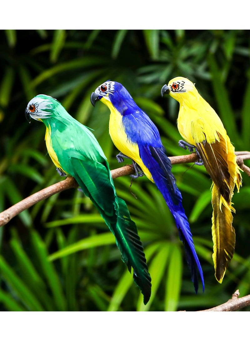 Decorative Artificial Birds Set of 6 Feathered Parrot Figures for Jungle Garden Home Craft Ornamentation - Image 2