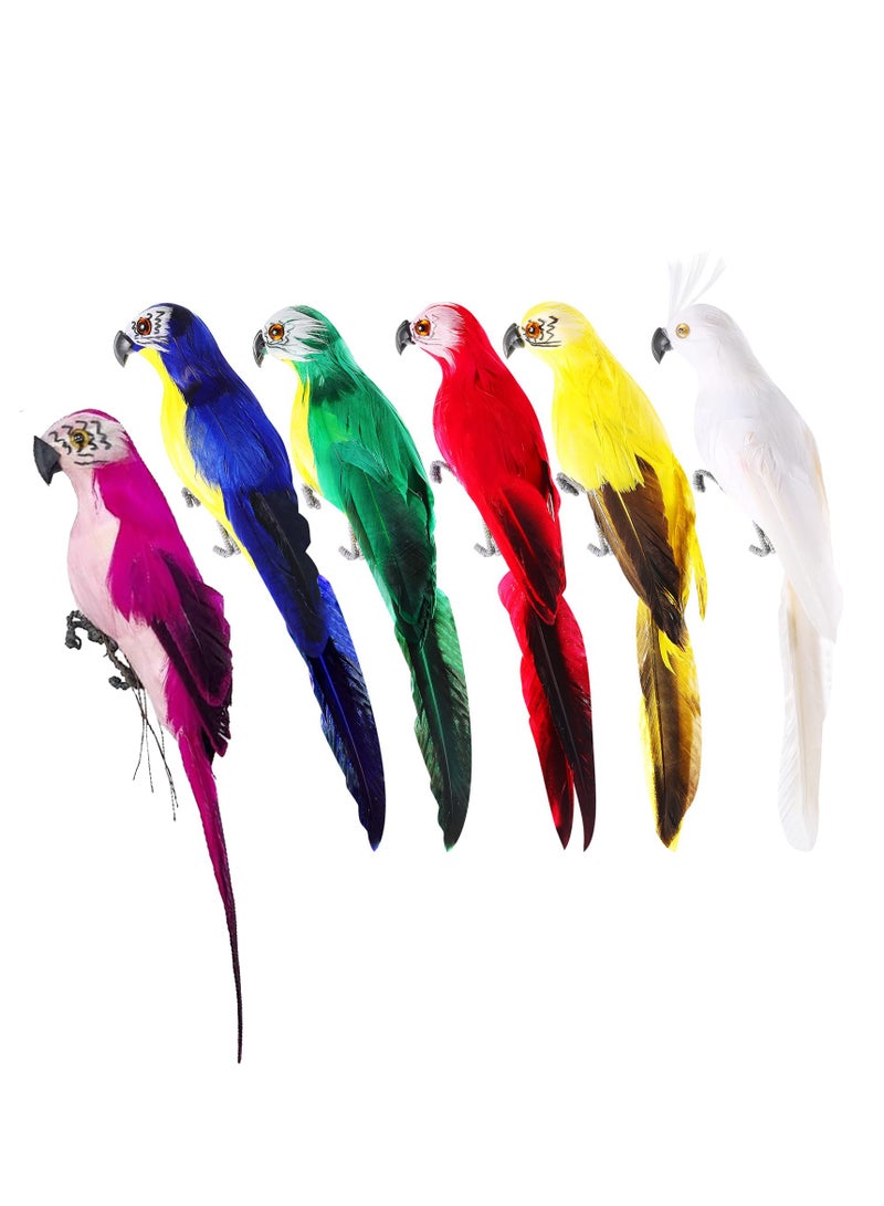 Decorative Artificial Birds Set of 6 Feathered Parrot Figures for Jungle Garden Home Craft Ornamentation - Image 1