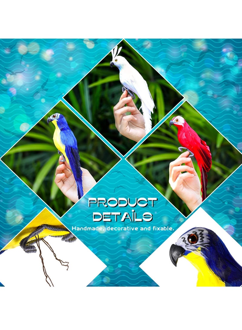 Decorative Artificial Birds Set of 6 Feathered Parrot Figures for Jungle Garden Home Craft Ornamentation - Image 3