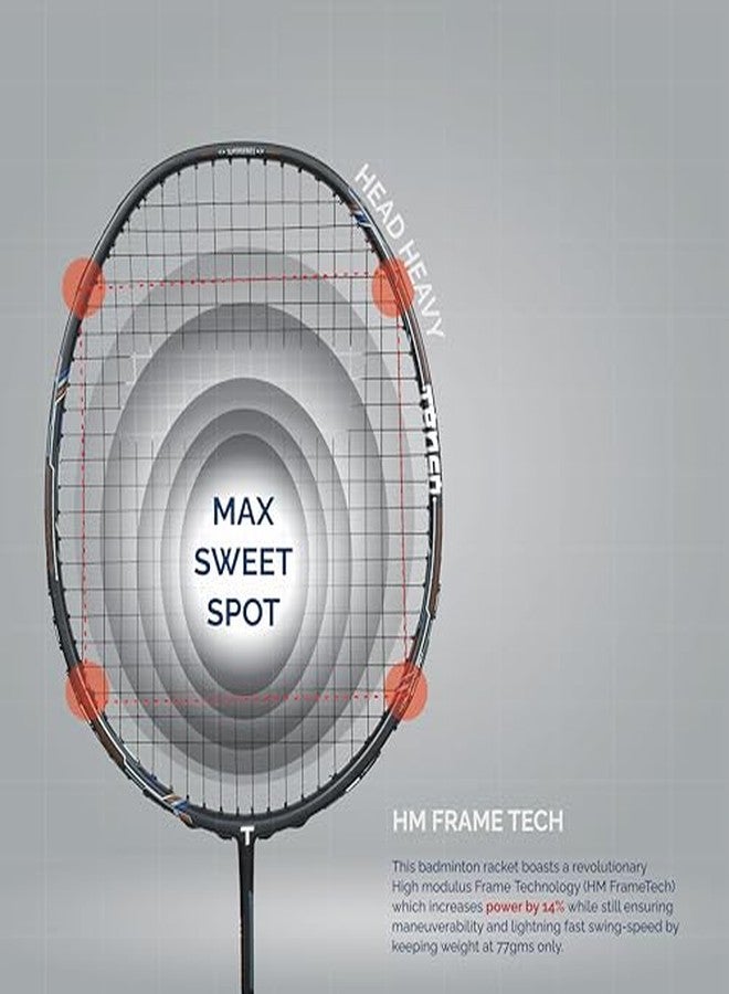 TANSO Arashi SS Strung Badminton Racket (35 Lbs Tension, Recommended by Padukone School of Badminton, 77 Grams Ultra Light Weight Full Carbon Fiber with Premium Strings and Full Racquet Cover) - Image 5