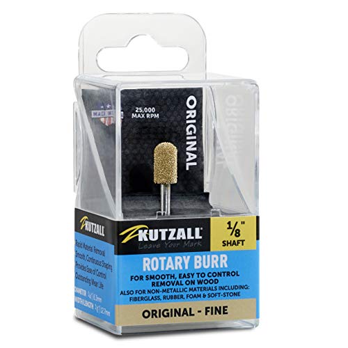 Kutzall Original Ball Nose Rotary Burr, 1⁄8" Shaft, Fine - Wood Carving Bit for Dremel, Foredom, DeWalt, Milwaukee. Abrasive Tungsten Carbide, 1⁄4" (6.3mm) Dia. X 1⁄2" (12.7mm) Length, BN-14-EG - Image 1