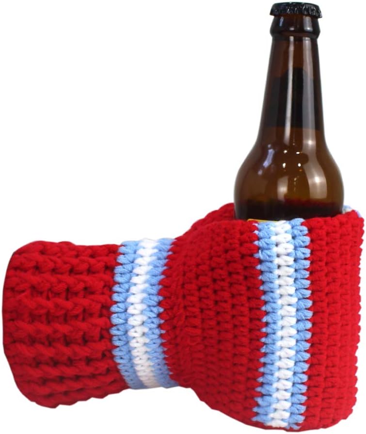 FunisFun Beer Mitten Gloves, Knit Stitched Drink Mitt Holder for White Elephant Gag Gift Tailgating Idea - Image 1
