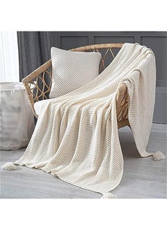 MIXDE Cozy Lightweight Knitted Throw Blanket for Couch, Sofa, and Bed - All Seasons Suitable for Women, Men, and Kids - Beige Color - Size: 130X170cm  - Image 1