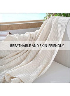 MIXDE Cozy Lightweight Knitted Throw Blanket for Couch, Sofa, and Bed - All Seasons Suitable for Women, Men, and Kids - Beige Color - Size: 130X170cm  - Image 2