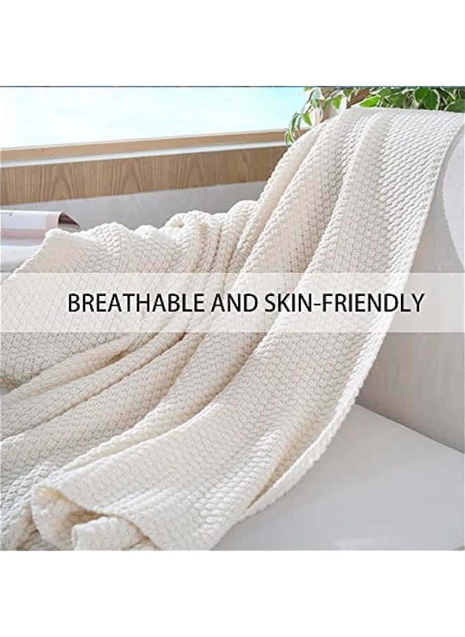 MIXDE Cozy Lightweight Knitted Throw Blanket for Couch, Sofa, and Bed - All Seasons Suitable for Women, Men, and Kids - Beige Color - Size: 130X170cm  - Image 2