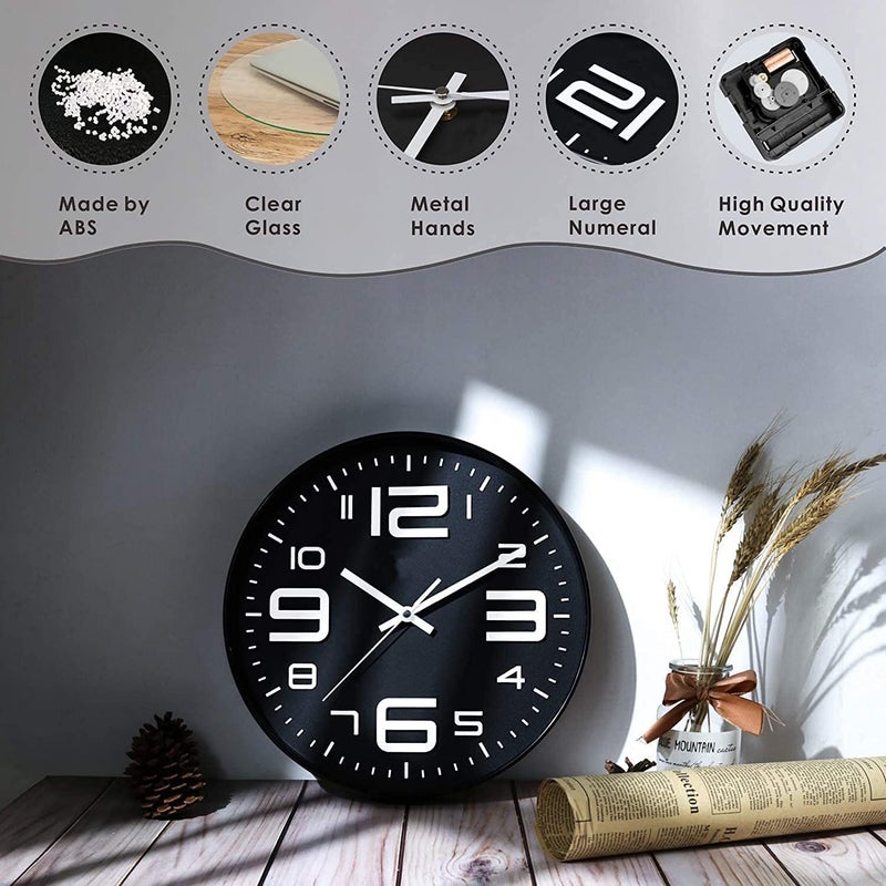 TEKCOOL Wall Clock 12" Silent Quartz Decorative Latest Wall Clock Non-Ticking Classic Clock Battery Operated Round Easy To Read For Room/Home/Kitchen/Bedroom/Office/School -Analog, Plastic Black white - Image 3