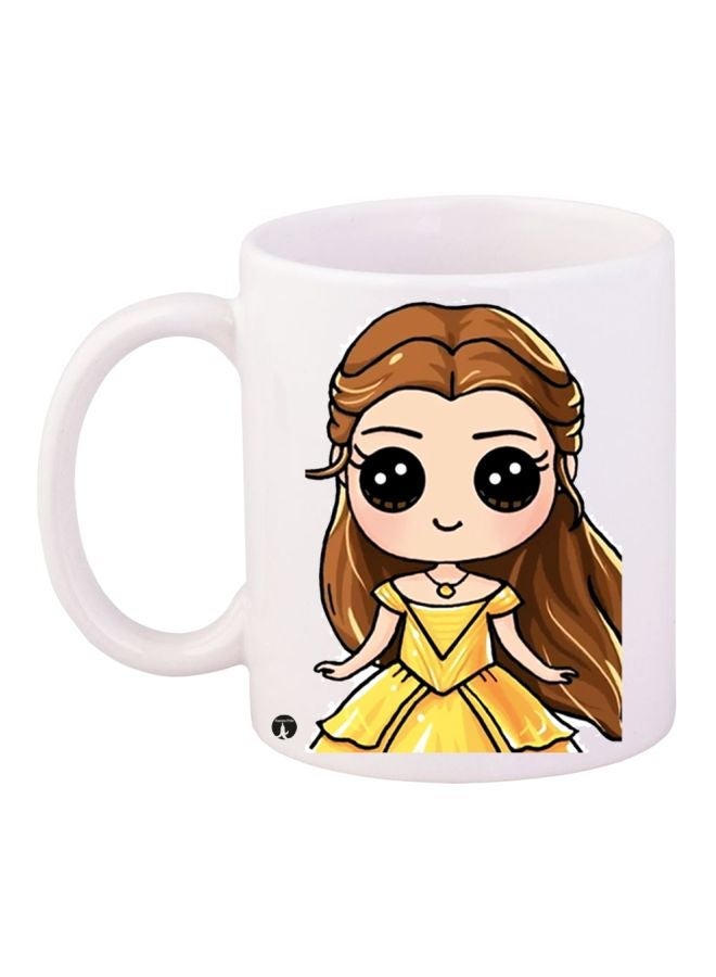 RYN Doll Printed Ceramic Coffee Mug White/Brown/Yellow 11ounce