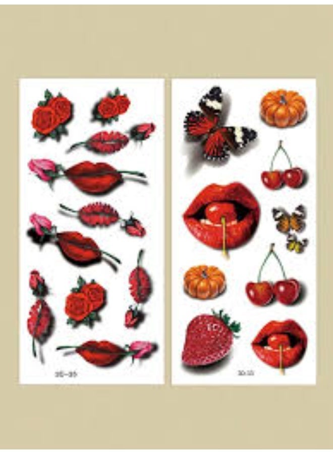 2شيت تاتو مؤقت مقاوم للماء – ملصقات وشم للشفاه والكرز والفيونكات بتصاميم لطيفة وعصرية، مناسبة للجسم والوجه للنساء والرجال - Image 5