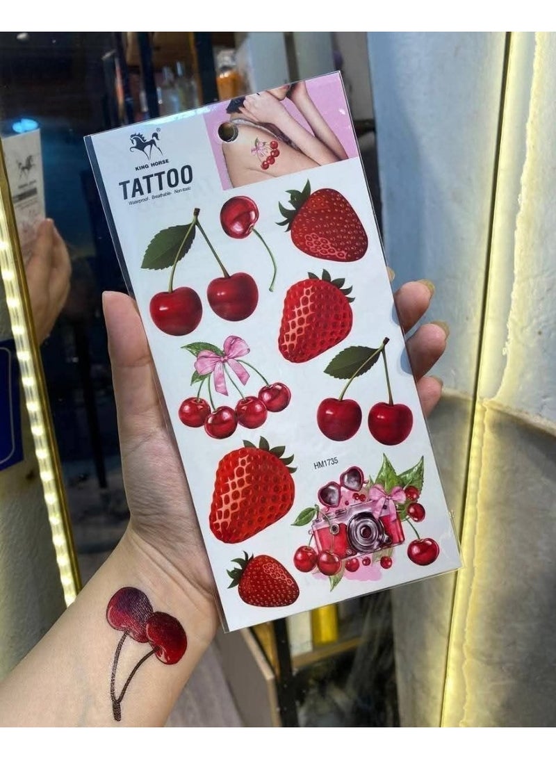 2شيت تاتو مؤقت مقاوم للماء – ملصقات وشم للشفاه والكرز والفيونكات بتصاميم لطيفة وعصرية، مناسبة للجسم والوجه للنساء والرجال - Image 2