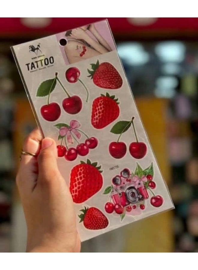 2شيت تاتو مؤقت مقاوم للماء – ملصقات وشم للشفاه والكرز والفيونكات بتصاميم لطيفة وعصرية، مناسبة للجسم والوجه للنساء والرجال - Image 3