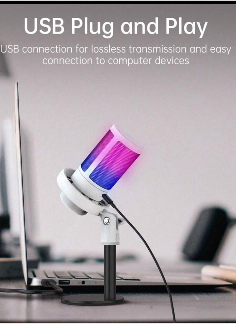 YU'S - USB Condenser Gaming Microphone Kit for PC, PS4, PS5, Plug and Play, 192kHZ Cardioid Pickup with Mute Button and Volume Control for Streaming, YouTube, Twitch, Discord, ME6S White - Image 1