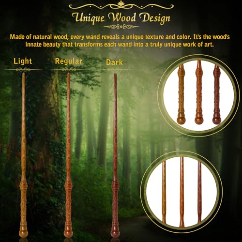 ChampWe Wooden Magic Wand Wizard Witch Wood Wands Hand Carved for Collection Cosplay Christmas Party with Spellbook Gift Box Foliage - Image 5