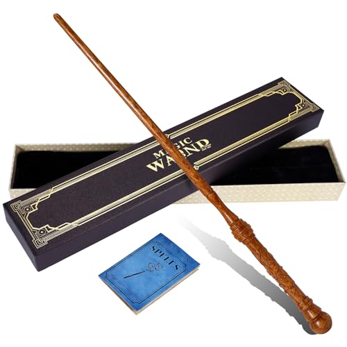 ChampWe Wooden Magic Wand Wizard Witch Wood Wands Hand Carved for Collection Cosplay Christmas Party with Spellbook Gift Box Foliage - Image 1