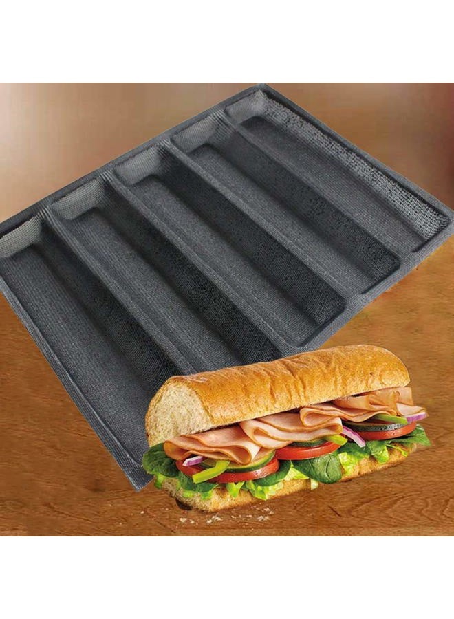 FETESUR Silicone Perforated Baking Forms Sandwich Mould French Baguette Bread Pan Dog Food Mat 5 Loaf Non-Stick Baking Liners - Image 1
