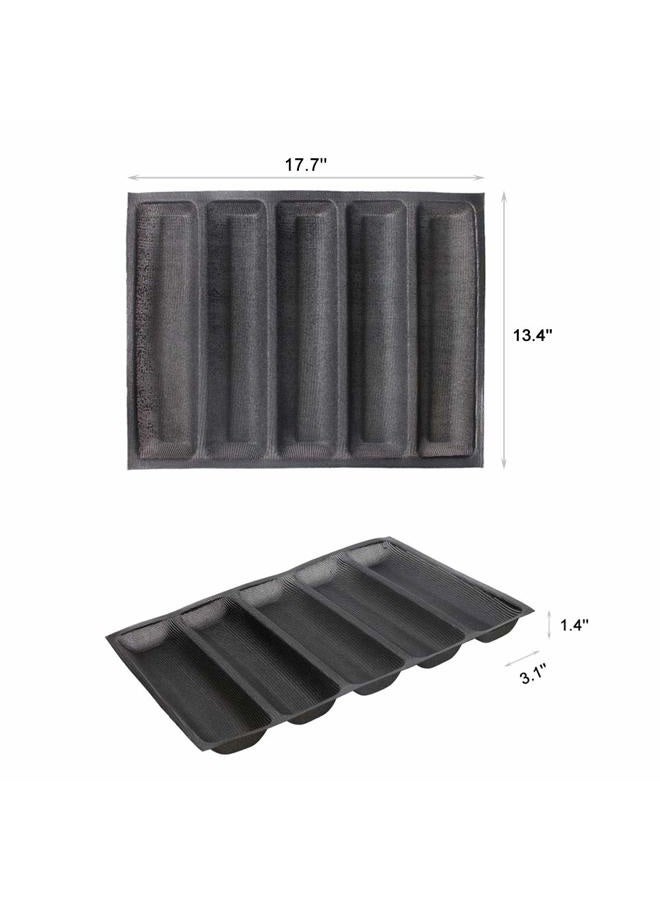 FETESUR Silicone Perforated Baking Forms Sandwich Mould French Baguette Bread Pan Dog Food Mat 5 Loaf Non-Stick Baking Liners - Image 2