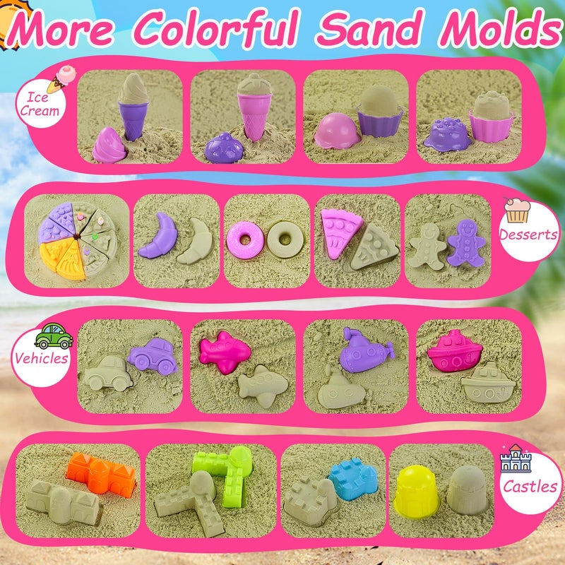 Elovien Beach Sand Toys  50Pcs Sandbox Toys With 2 Collapsible Buckets  Mesh Backpack Bag  Shovels  Ice Cream  Cake & Castle Sand Molds  Summer Outdoor Travel Toys For Kids Toddlers Girls - Image 3