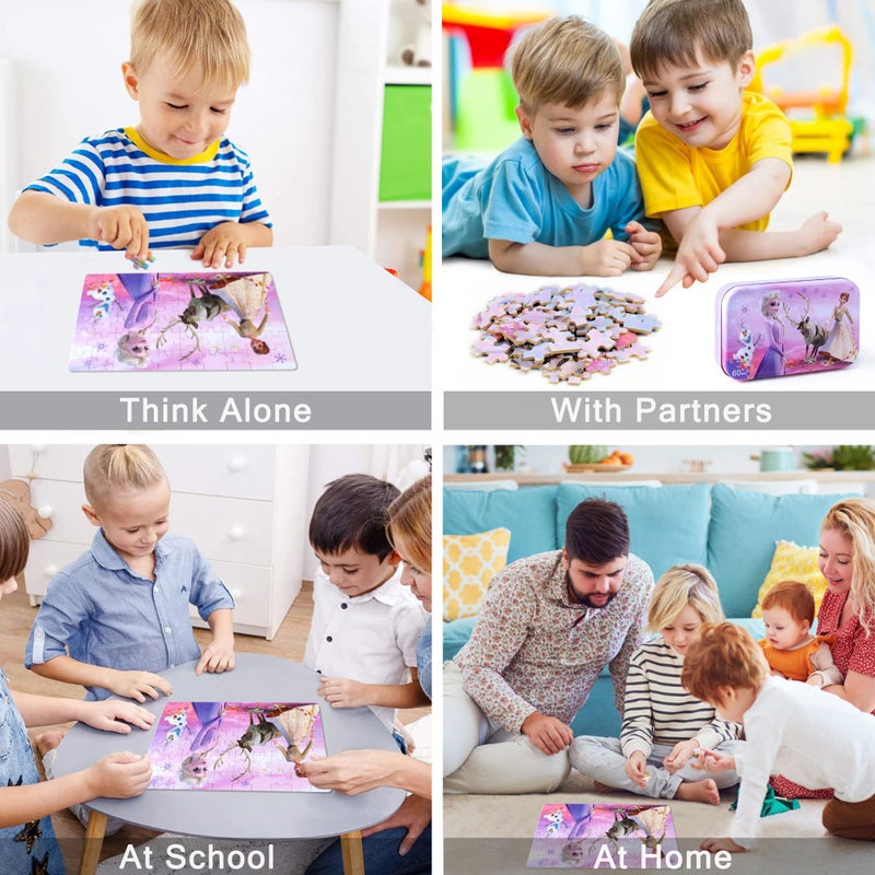 LELEMON Pretty Puzzles for Kids Ages 4-6, Snowmen 60 Piece Puzzles for Kids Ages 4-8,Children Jigsaw Puzzles in a Metal Box,Educational Learning Puzzle Toys for Girls and Boys - Image 4