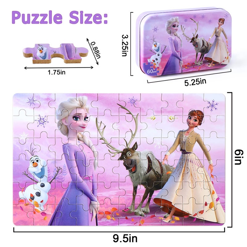 LELEMON Pretty Puzzles for Kids Ages 4-6, Snowmen 60 Piece Puzzles for Kids Ages 4-8,Children Jigsaw Puzzles in a Metal Box,Educational Learning Puzzle Toys for Girls and Boys - Image 2