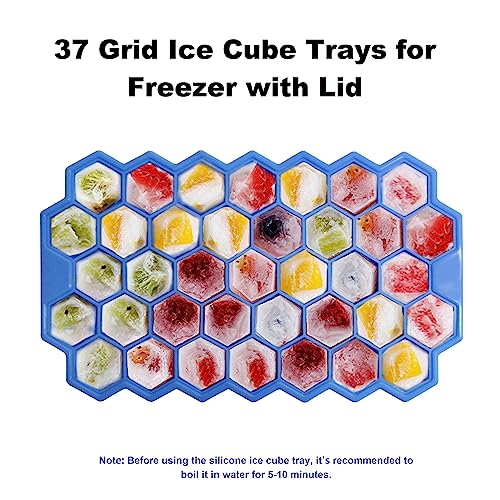 BIDFUL Ice Cube Trays for Freezer with Lid-37 Grid Silicone Ice Cube Tray with Lid for Small Ice Cube Molds,Easy-Release Reusable Ice Cube in Ice Bucket for Iced Coffee Cup - Image 3