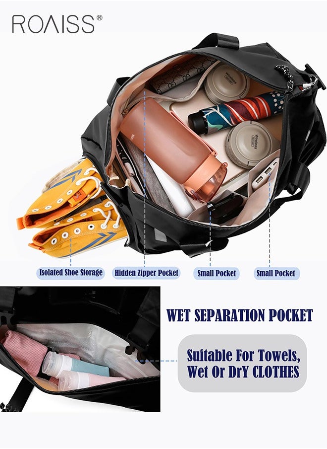 roaiss Large Capacity Travel Fitness Bag Independent Shoe Compartment Dry Wet Separation Sports Bag Adjustable And Detachable Shoulder Strap Luggage Bag  - Image 3