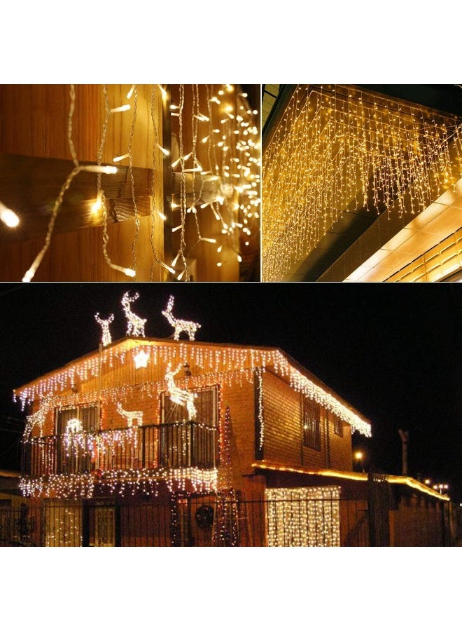 أضواء جينش 304 LED الشمسية على شكل icicle لتزيين عيد الميلاد في الهواء الطلق، 8 أوضاع، أضواء icicle مائية لتزيين العطلات الخارجية، الفناء، الشرفة، عيد الميلاد، النافذة، زينة حواف المنزل، أبيض دافئ - Image 5