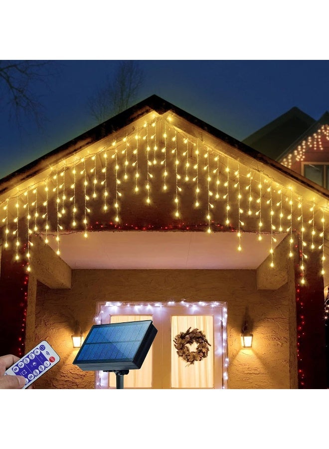 أضواء جينش 304 LED الشمسية على شكل icicle لتزيين عيد الميلاد في الهواء الطلق، 8 أوضاع، أضواء icicle مائية لتزيين العطلات الخارجية، الفناء، الشرفة، عيد الميلاد، النافذة، زينة حواف المنزل، أبيض دافئ - Image 1